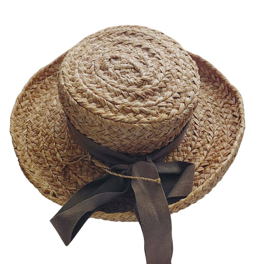 Helen Kaminski Australia Handmade Raffia Boater Hat Natural OS Madagascar - Picture 4 of 7
